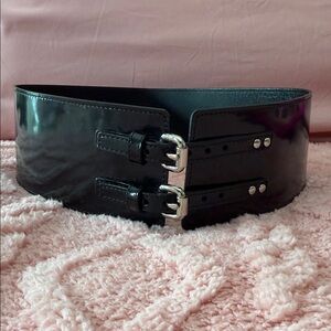 CLUB MONACO Elegant Black Double Buckle Belt